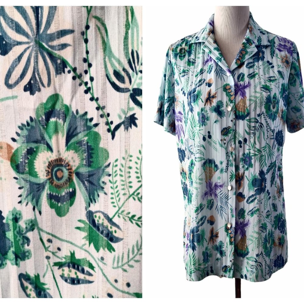 Graff Californiawear Womens Vintage Botanical Floral Polyester Button Up Top M?